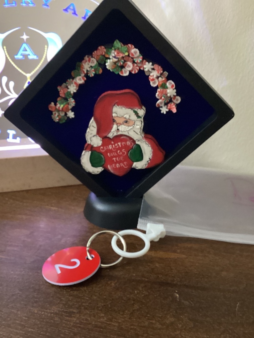 Handcrafted Christmas art hand painted Santa reversible candy cane snowflakes